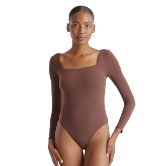 Quince Tops - QUINCE Second Skin Square Neck Long Sleeve Bodysuit Cocoa by Quince Womens Small
